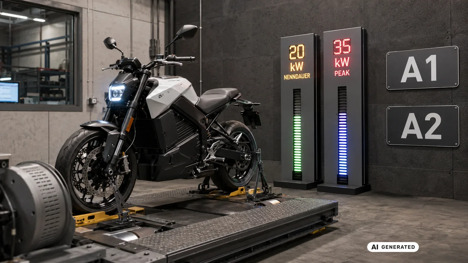 Vergleich Nenndauerleistung 20 kW und Peak 35 kW der Can-Am Pulse mit Führerscheinklasse A1 und A2. KI-generiertes Symbolbild · redaktionell geprüft.