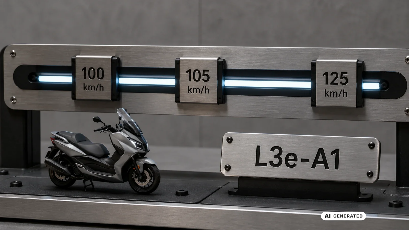 Hoechstgeschwindigkeiten 100, 105 und 125 Kilometer pro Stunde und die Klasse L3e-A1. KI-generiertes Symbolbild · redaktionell geprüft.