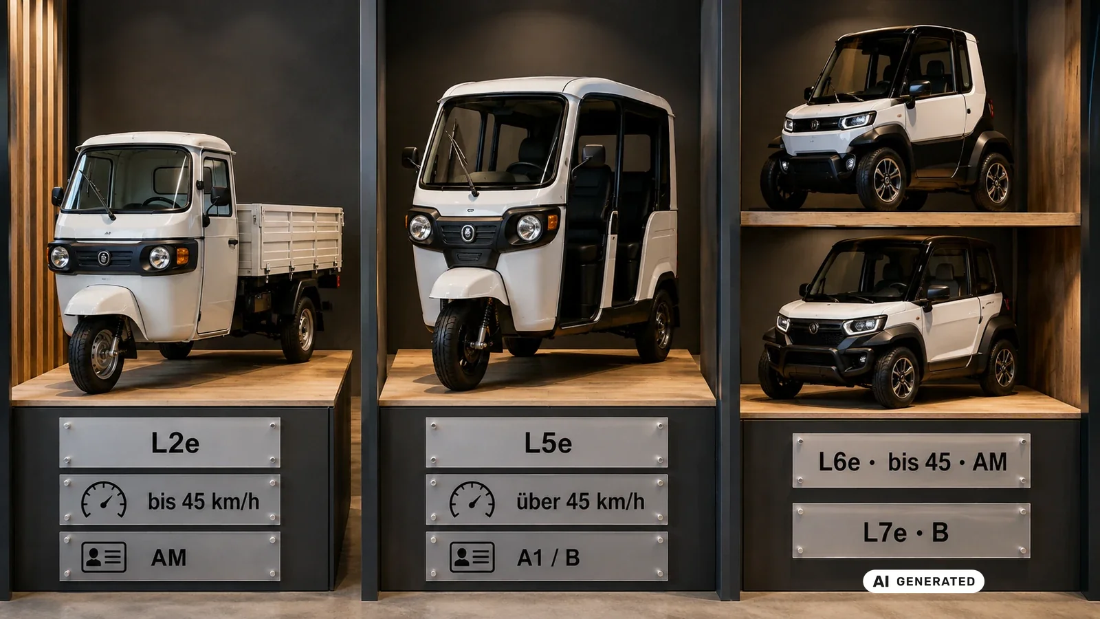Fahrzeugklassen L2e, L5e und L6e/L7e beim Tuktuk-Kauf im Vergleich. KI-generiertes Symbolbild · redaktionell geprüft.
