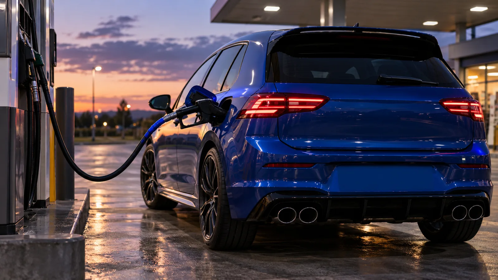 Golf 8 R tanken. KI-generiertes Symbolbild · redaktionell geprüft.
