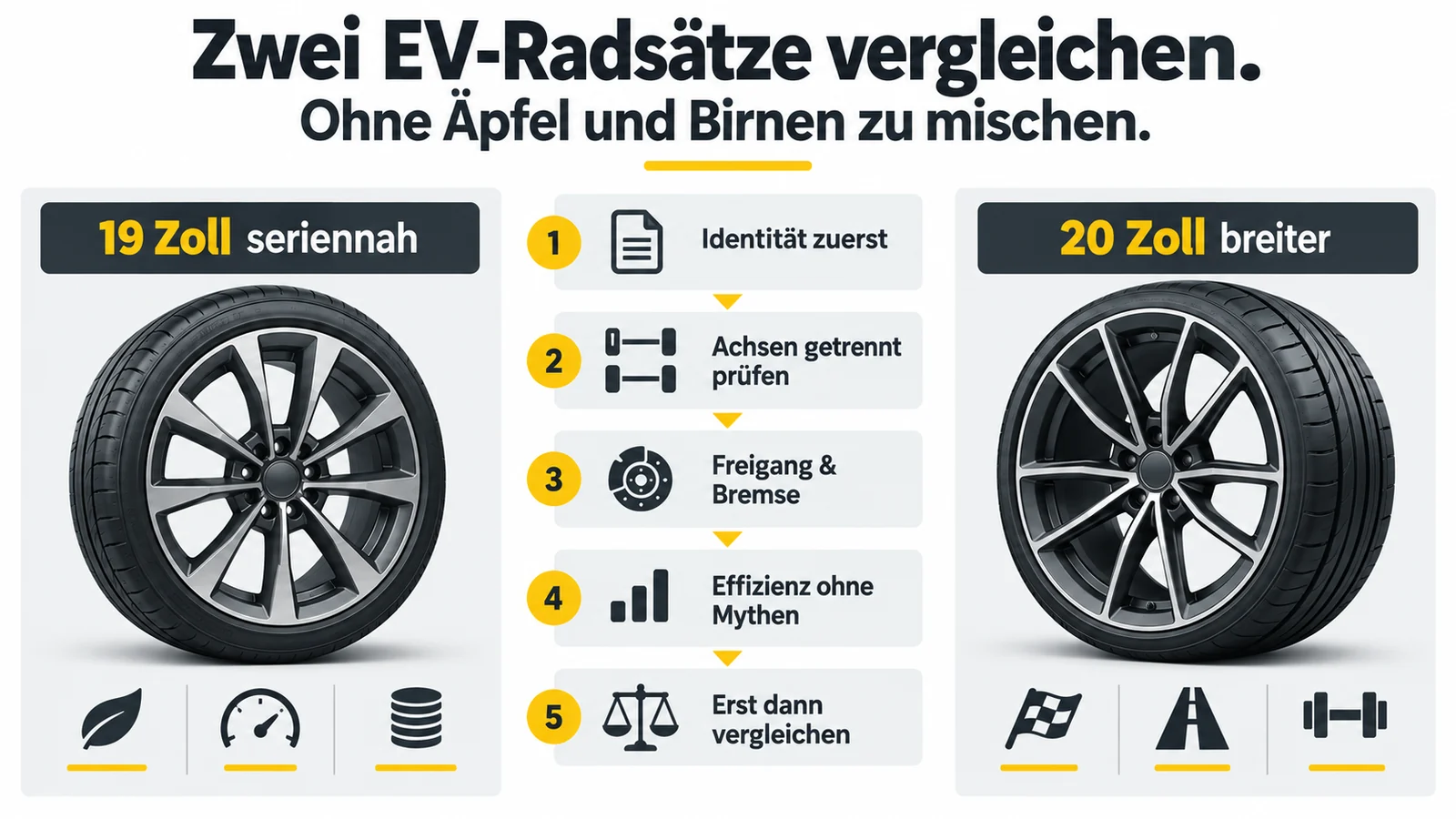 Zwei Radsätze in 19 und 20 Zoll und fünf Schritte für den fairen Vergleich