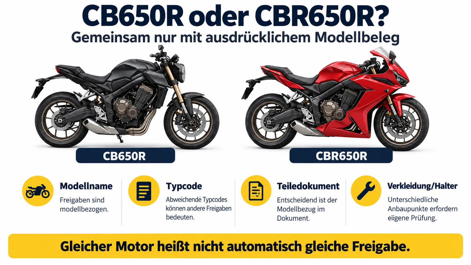 Modellvergleich CB650R und CBR650R: gleicher Motor bedeutet nicht gleiche Freigabe