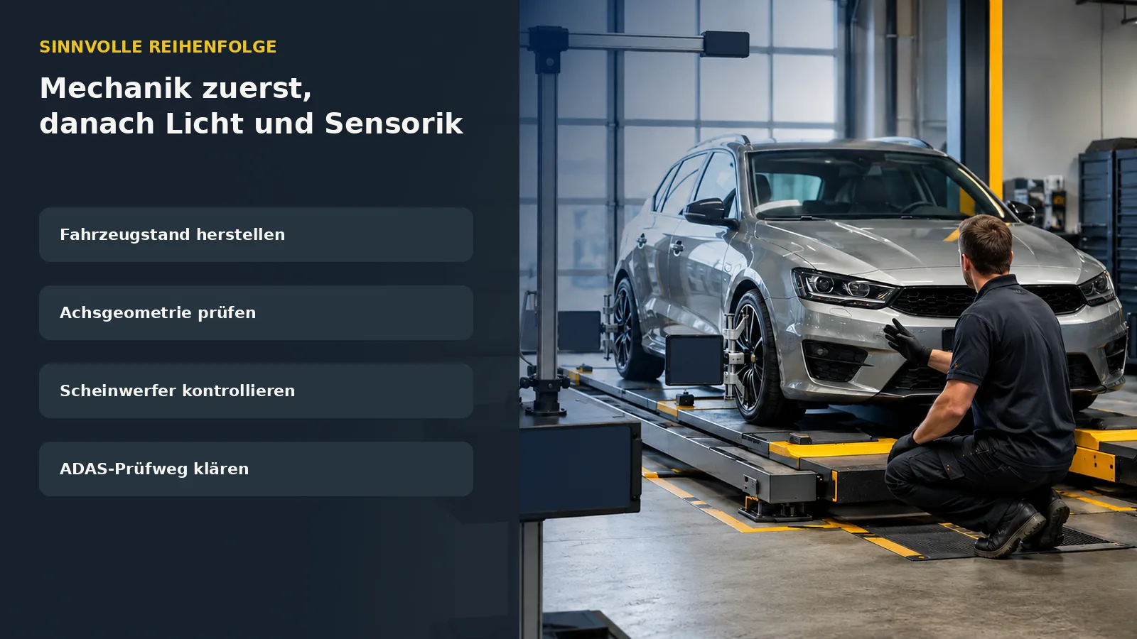 Empfohlene Prüfreihenfolge für Mechanik, Licht und ADAS