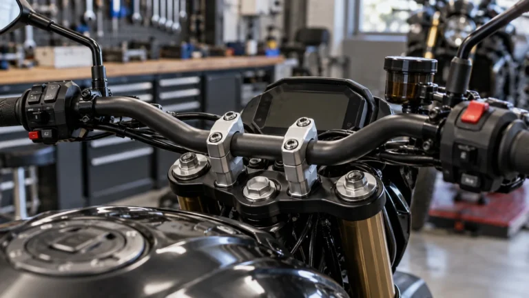 Honda CB650R und CBR650R 2019–2023 legal tunen: Mechaniker begutachtet Anbauteile an dem Motorrad in der Werkstatt. KI-generiertes Symbolbild · redaktionell geprüft.