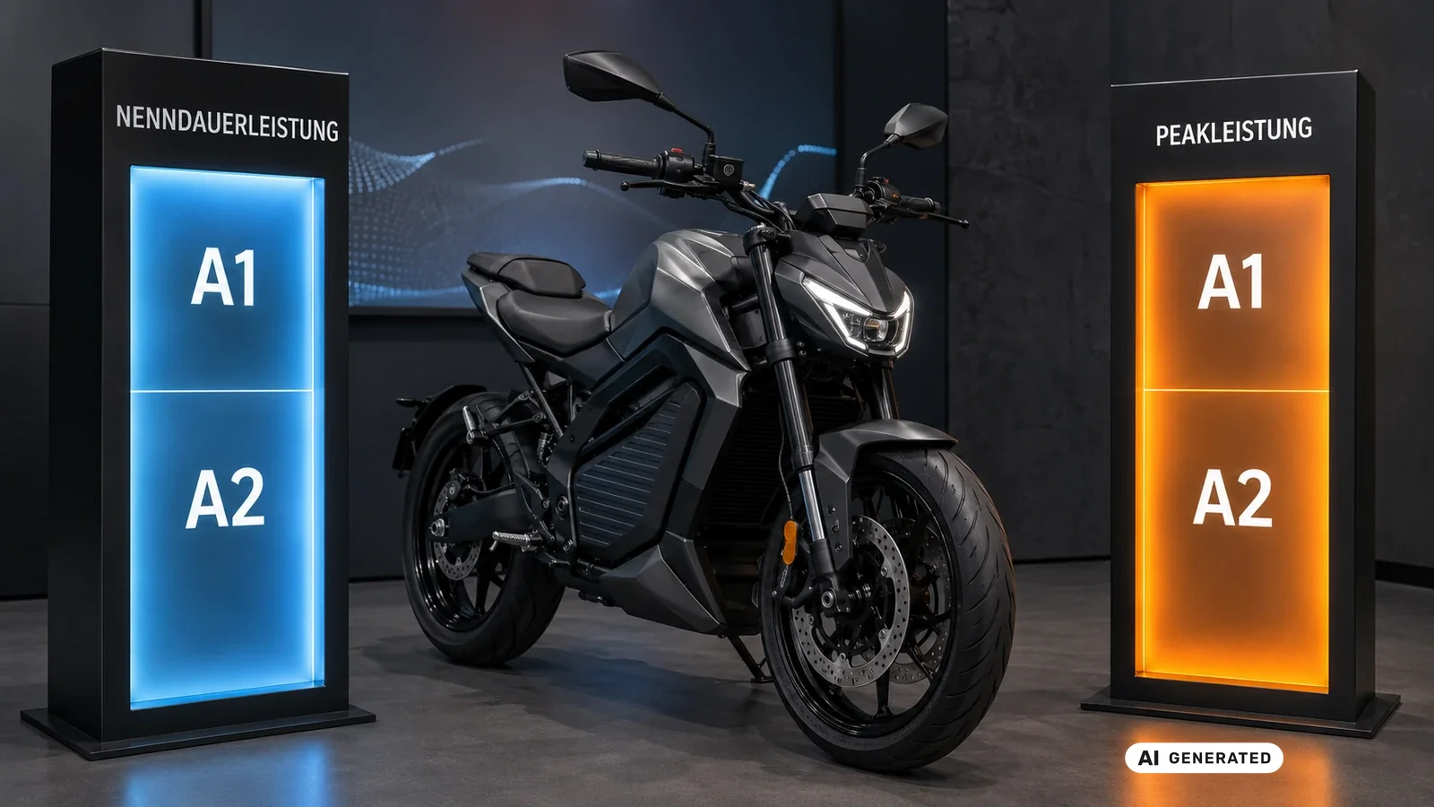 Vergleich Nenndauerleistung und Peak der Honda WN7 mit Führerscheinklasse A1 und A2. KI-generiertes Symbolbild · redaktionell geprüft.