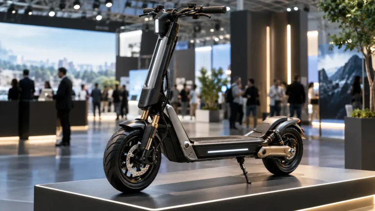 IFA 2026 E-Scooter Tuning: Servicetechniker prüft das Fahrzeug auf einer Werkbank in der Werkstatt. KI-generiertes Symbolbild · redaktionell geprüft.