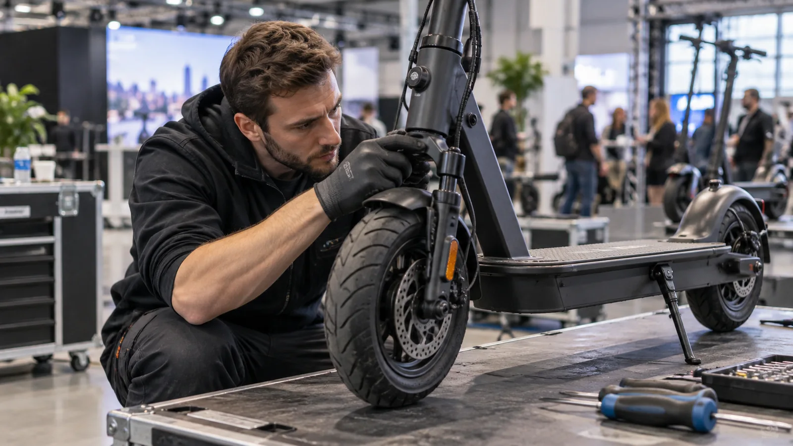 IFA Mobility Track: Servicetechniker prüft das Fahrzeug auf einer Werkbank in der Werkstatt. KI-generiertes Symbolbild · redaktionell geprüft.
