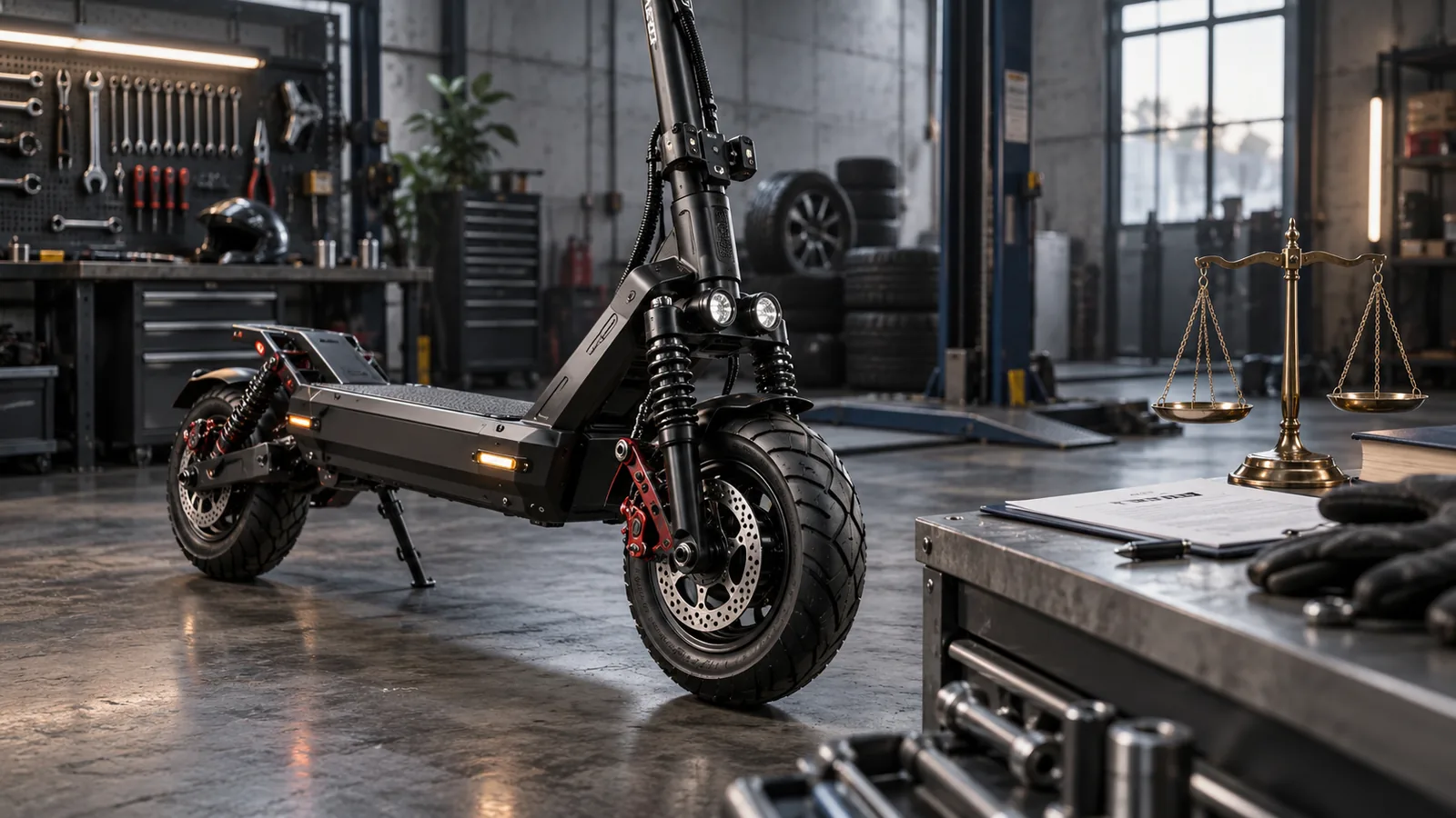 isinwheel GT1 DUAL Tuning: Servicetechniker prüft das Fahrzeug auf einer Werkbank in der Werkstatt. KI-generiertes Symbolbild · redaktionell geprüft.