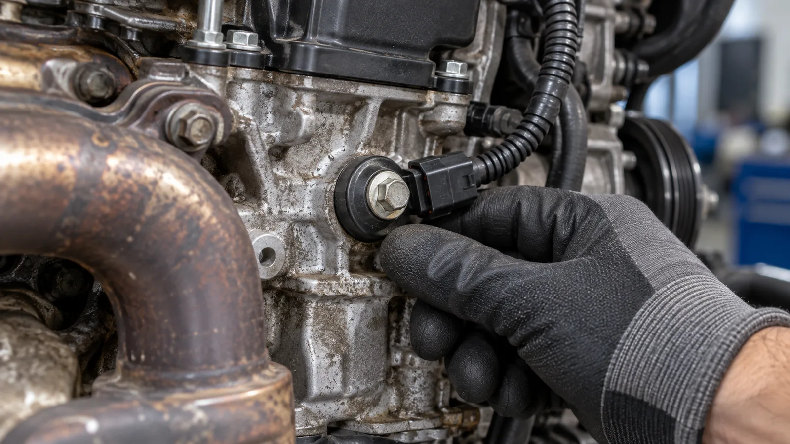 Klopfsensor am Motorblock. KI-generiertes Symbolbild · redaktionell geprüft.