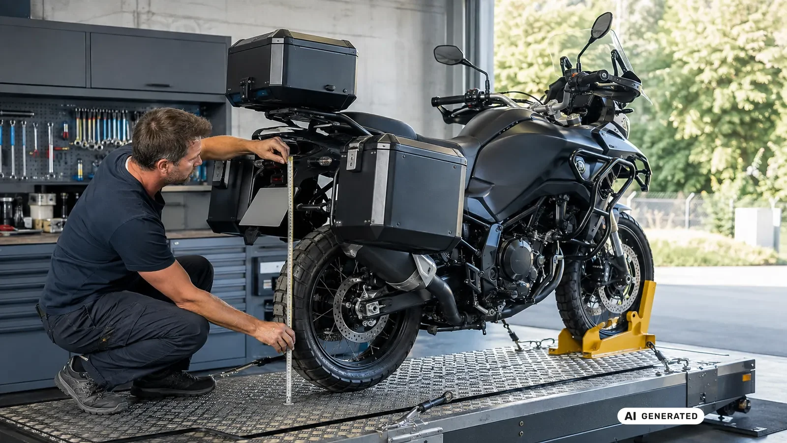 Fahrwerk und Gepäck unter Last — KI-generierte Szene, redaktionell geprüft
