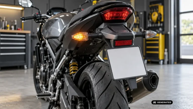 Motorradheck mit zwei korrekt befestigten Blinkern beim Funktionstest KI-generiertes Symbolbild · redaktionell geprüft.