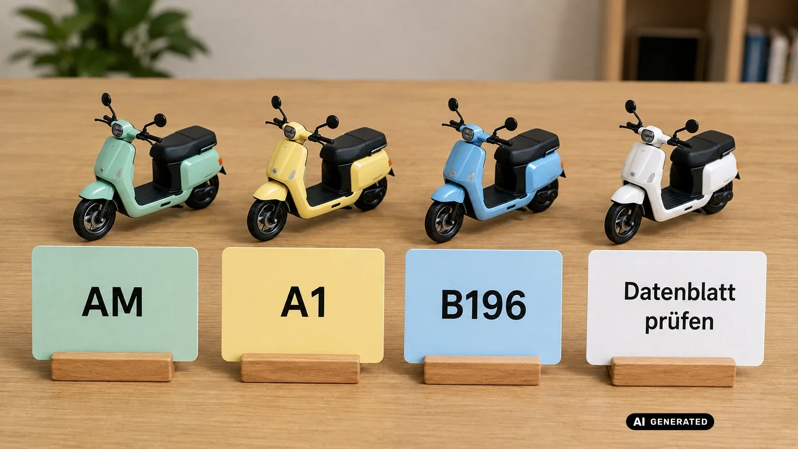 Führerschein-Einordnung der NQiX-Stufen: AM, A1 und B196. KI-generiertes Symbolbild · redaktionell geprüft.