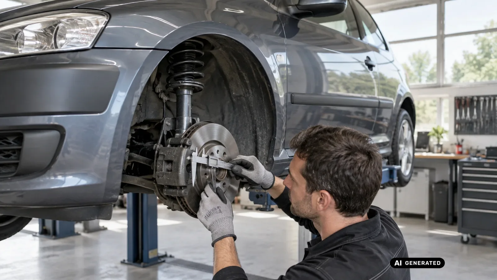 Technische Detailprüfung zum Thema FlexRide und Fahrwerk ohne Fehlermeldungs-Trick an einer neutralen Fahrzeugdarstellung für Opel Astra J GTC OPC. — KI-generierte Szene, redaktionell geprüft