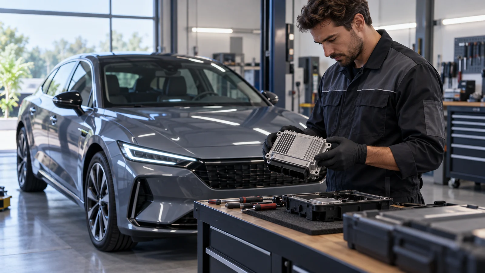 Update-Fortschrittsanzeige im Kombiinstrument eines Autos mit Ladebalken