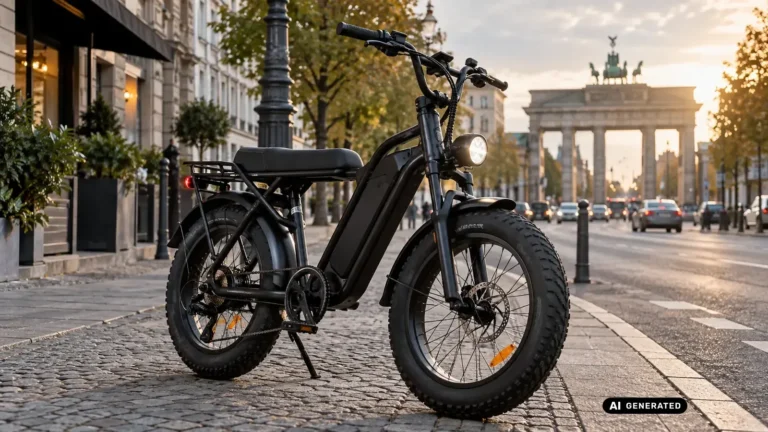OUXI V8 Moped-E-Bike in der Seitenansicht. KI-generiertes Symbolbild · redaktionell geprüft.