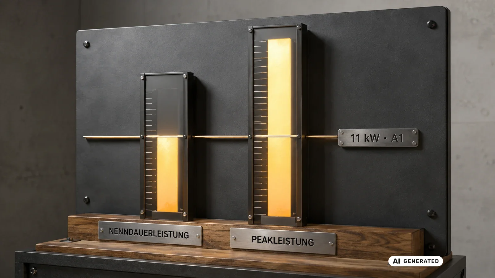 Nenndauerleistung gegenueber Peakleistung und die 11-Kilowatt-Grenze fuer A1. KI-generiertes Symbolbild · redaktionell geprüft.