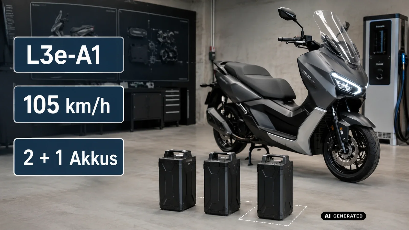 Segway E300SE Datenübersicht: Klasse, Höchstgeschwindigkeit, Akku und dritter Akkupack. KI-generiertes Symbolbild · redaktionell geprüft.