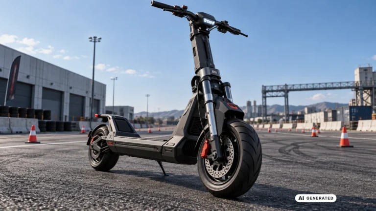 Segway GT3 Pro E-Scooter auf einem privaten Testgelände mit Pylonen. KI-generiertes Symbolbild · redaktionell geprüft.