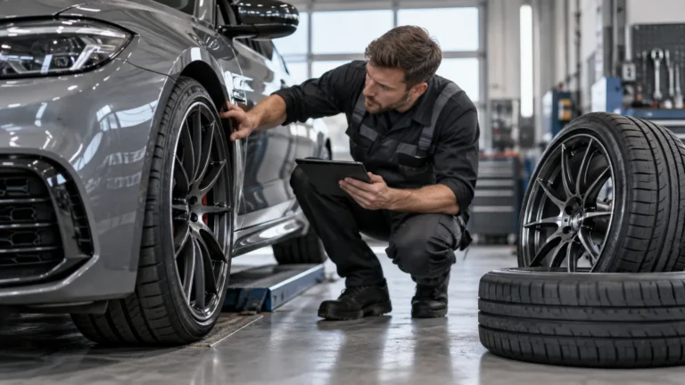 Hersteller-Softwareupdate nach Chiptuning: Servicetechniker prüft ein Fahrzeug und zugehörige Bauteile in der Werkstatt. KI-generiertes Symbolbild · redaktionell geprüft.