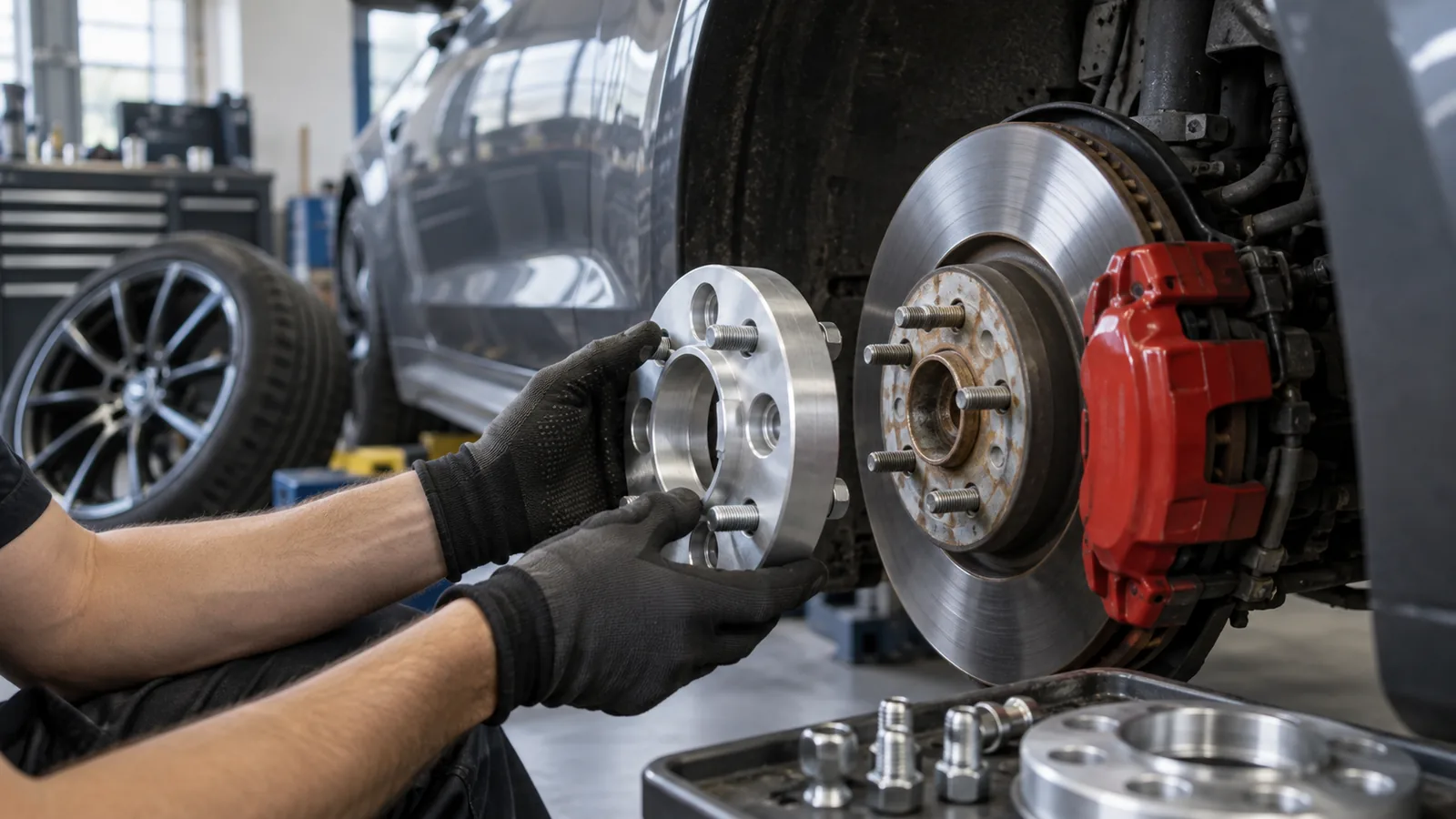 Spurplatten eintragen: Servicetechniker prüft ein Fahrzeug und zugehörige Bauteile in der Werkstatt. KI-generiertes Symbolbild · redaktionell geprüft.