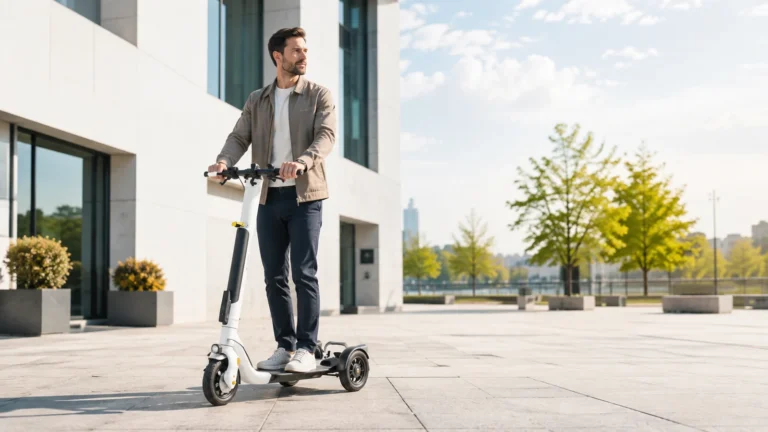 Symbolbild: dreirädriger elektrischer Stehroller im Stadtverkehr