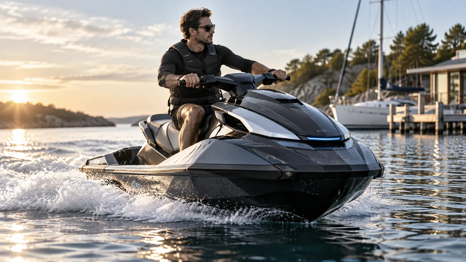 Taiga Orca Elektro-Jetski auf dem Wasser. KI-generiertes Symbolbild · redaktionell geprüft.
