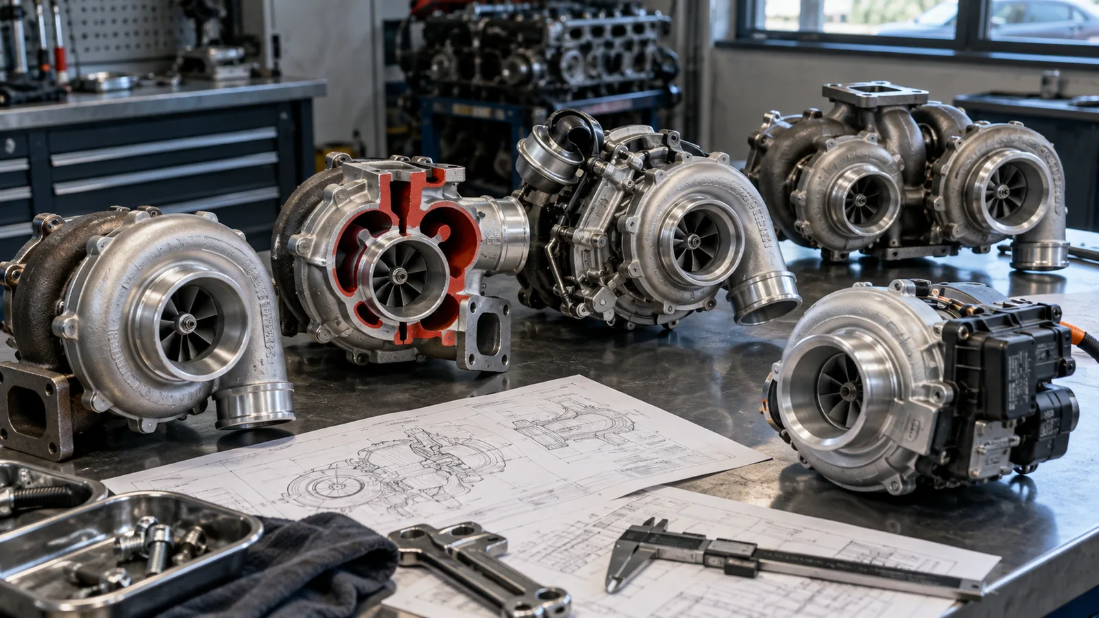 Verschiedene Turbo-Bauformen. KI-generiertes Symbolbild · redaktionell geprüft.