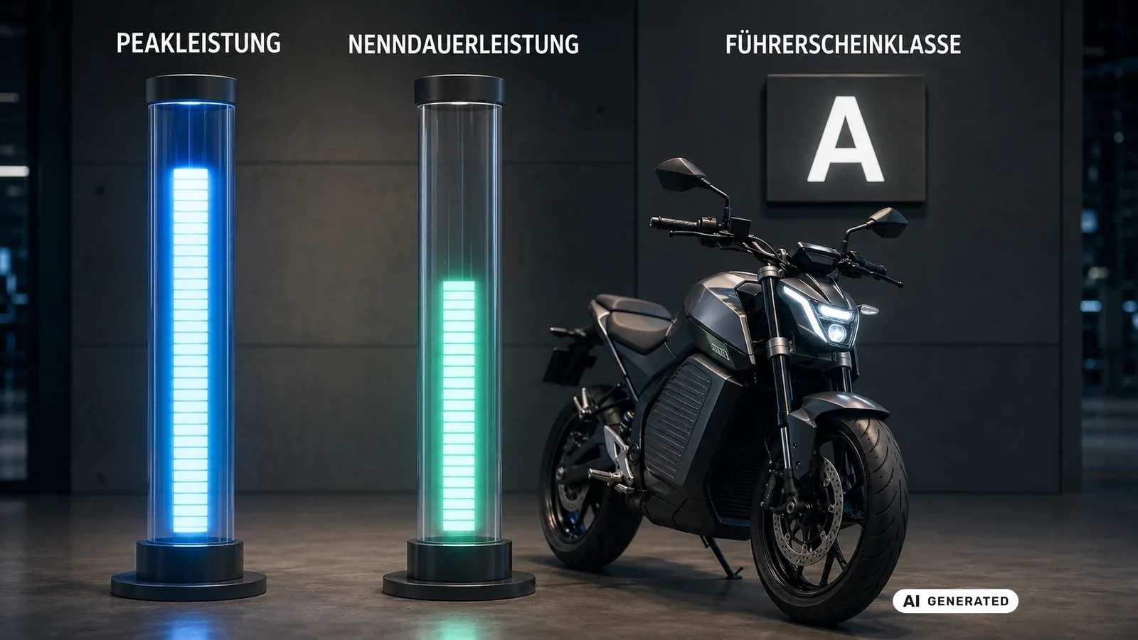 Peak- und Nenndauerleistung im Vergleich und ihre Bedeutung für die Führerscheinklasse. KI-generiertes Symbolbild · redaktionell geprüft.