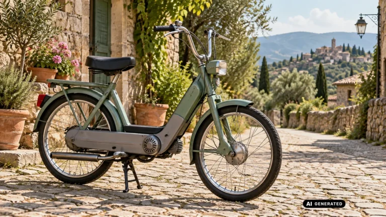 Piaggio Ciao, klassisches Moped mit Rahmentank und Trittbrett, toskanische Gasse, Titelbild Tuning-Ratgeber · KI-generiertes Symbolbild.